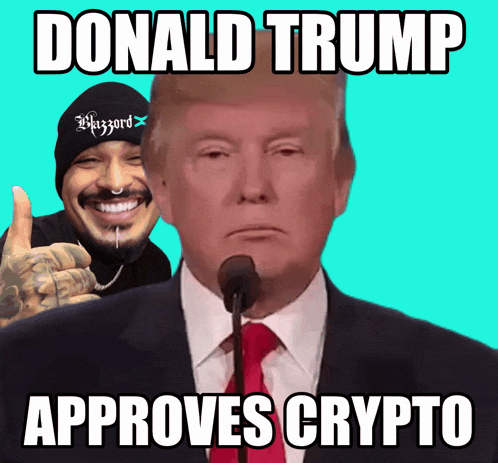 donald trump giving a thumbs up next to snoop dogg with the caption " donald trump approves crypto "