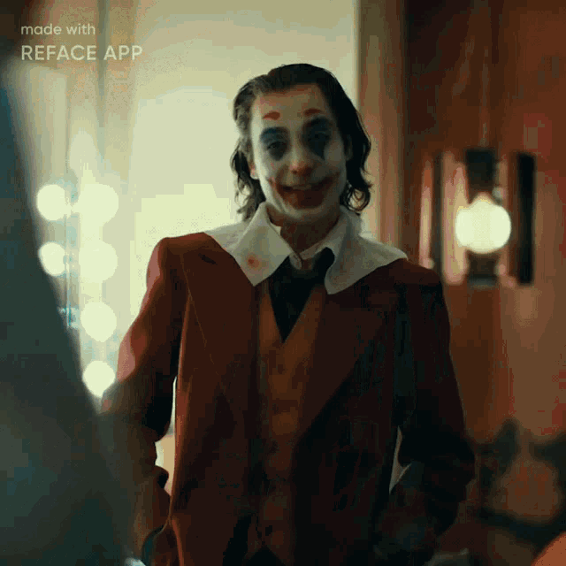 a man in a clown costume is made with the reface app app