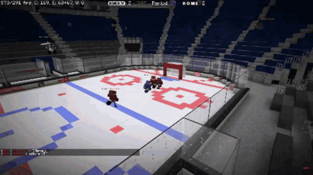 a computer screen shows a hockey game being played in a stadium