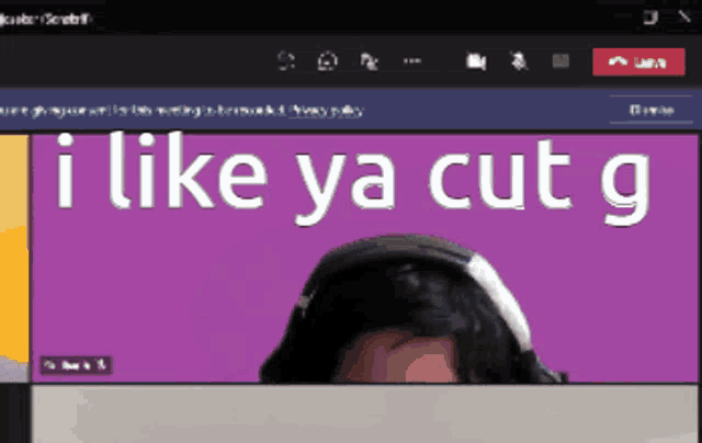 a computer screen shows a man with headphones and the words i like ya cut g