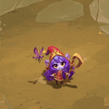 a cartoon character with purple hair and a red hat is flying in the air