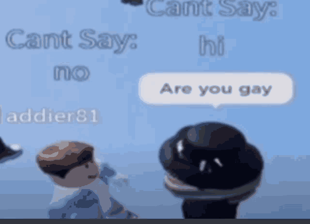 a video of a person saying cant say no hi and are you gay