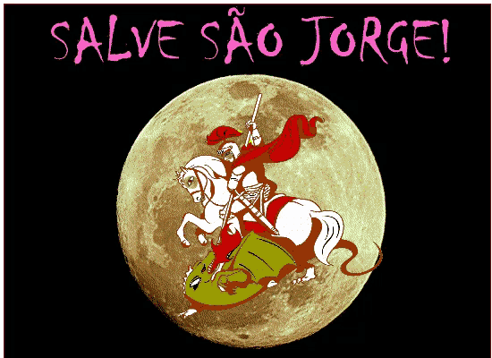 a drawing of a man on a horse fighting a dragon with the words salve sao jorge below him