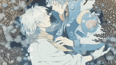 a couple of anime characters are hugging each other in the water