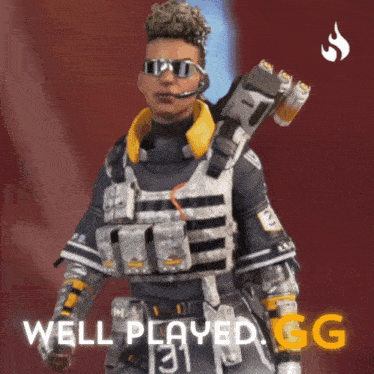 a video game character with the words well played gg on it