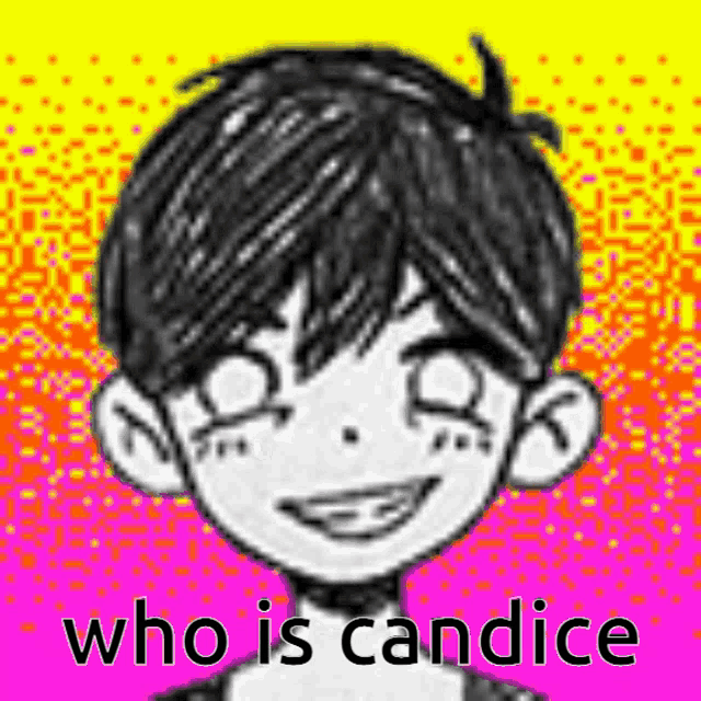 a black and white drawing of a boy smiling with the words `` who is candice '' .