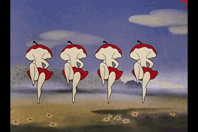 a cartoon of a group of women dancing in a field
