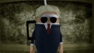 a cartoon of donald trump wearing a suit and tie and sunglasses