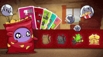 a bag of chips sits on a table next to cards