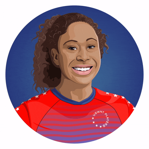 a cartoon drawing of a woman wearing a red shirt that says usnw players