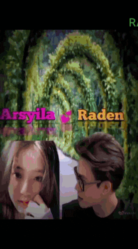 a man and a woman are standing next to each other with the name raden on the bottom right