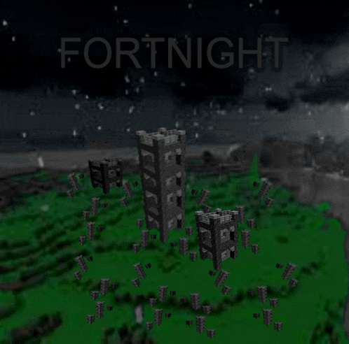 a poster for fortnight shows a castle on a green field