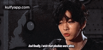 a close up of a person 's face with the words `` and finally , i wish that plushies were alive ''