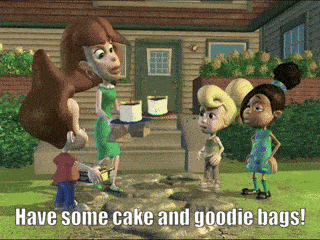 Jimmy Neutron Have Some Cake And Goodie Bags GIF - Jimmy Neutron Have Some Cake And Goodie Bags Birthday Party GIFs