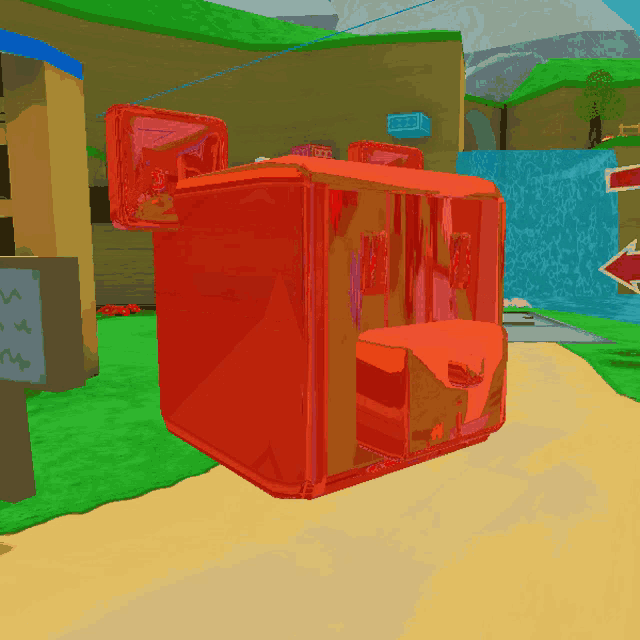 a red cube in a video game with arrows pointing to the left and right