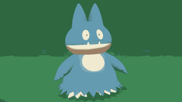a 3d model of a blue monster with a yellow center and white teeth