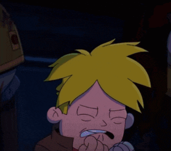 a cartoon character has glowing eyes and a robot hand