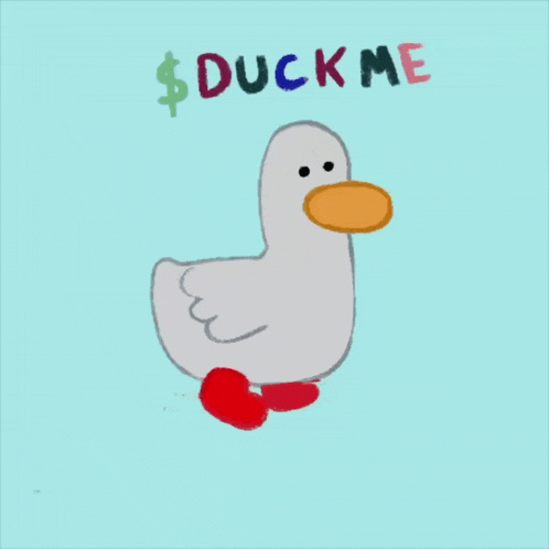 a drawing of a duck with red feet and the words $ duck me below it