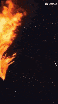 a close up of a fireball with flames coming out of it .