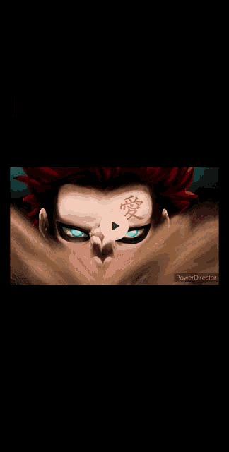 a close up of a person 's face with a power director watermark at the bottom