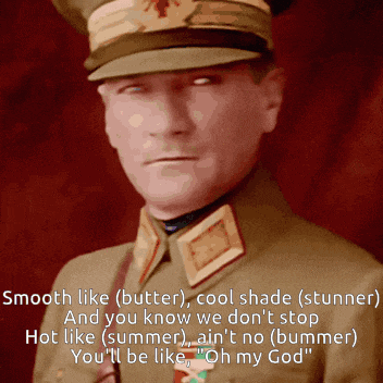 a picture of a man in a military uniform with a caption that says " smooth like butter cool shade stunner "
