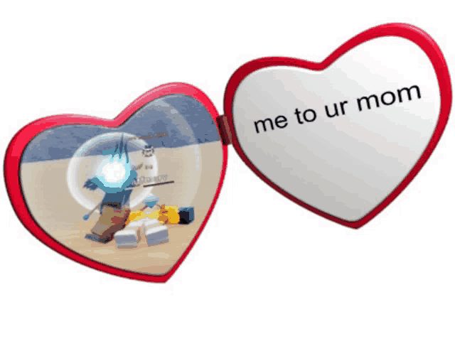 a heart shaped item that says me to ur mom on it