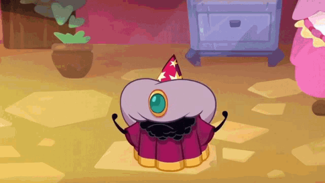 a cartoon character with a turban and a party hat