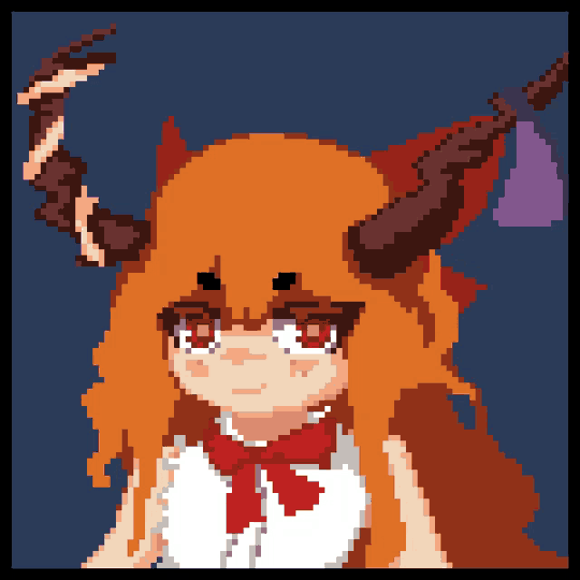 a pixel art drawing of a girl with horns