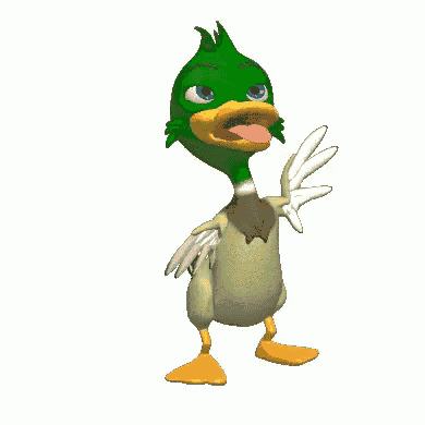 a cartoon duck with a green head and a yellow beak