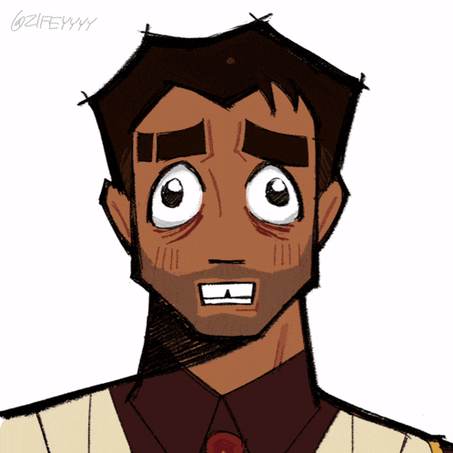 a drawing of a man with a surprised look on his face has the name @zifewyy written on the bottom
