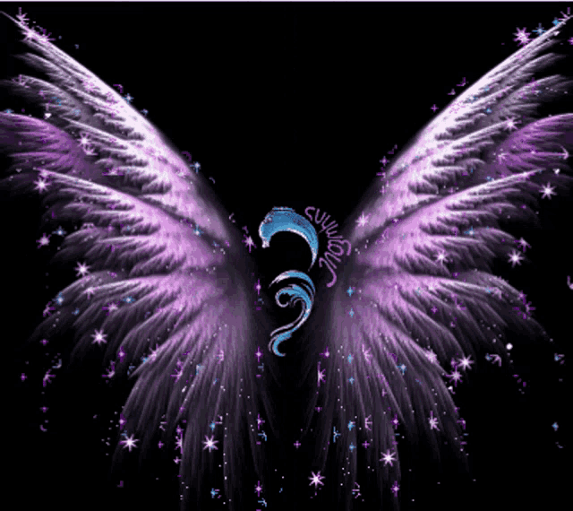 a pair of purple wings with a blue swirl in the center