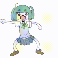 a cartoon of a girl with green hair and a scarf around her neck