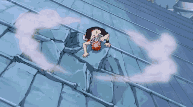 a cartoon character laying on the ground with a smoke coming out of his mouth