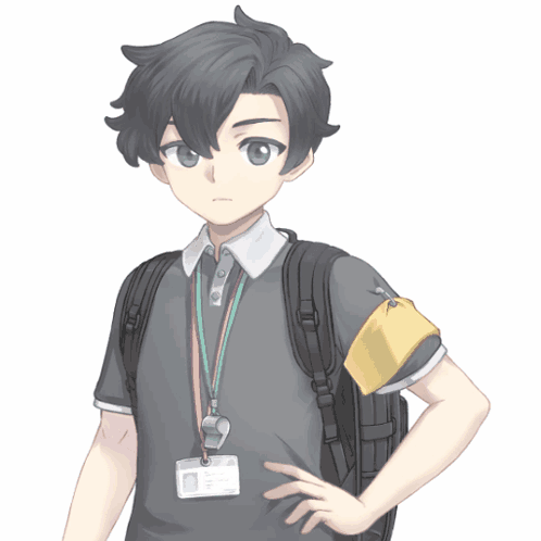 a drawing of a boy with a backpack and a name tag