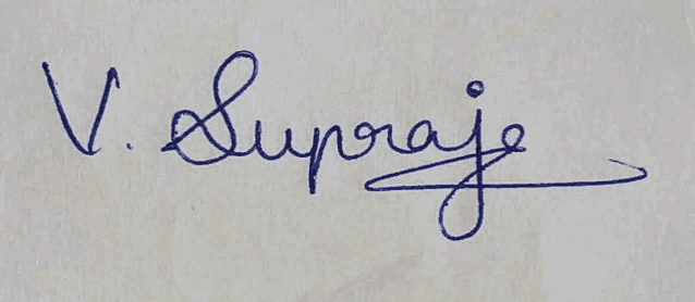 a handwritten signature with the name v. supraja