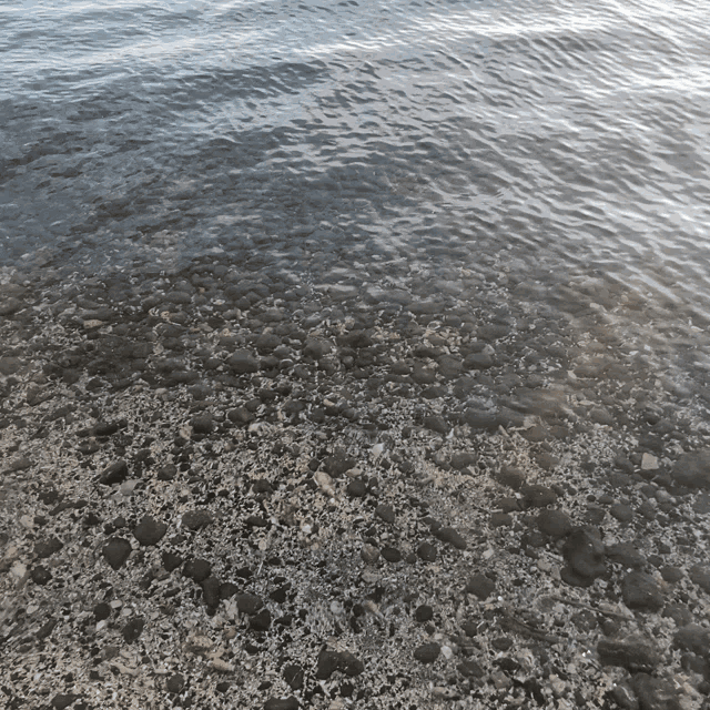 a large body of water with rocks on the shore
