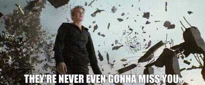 a man standing in front of a explosion with the words they 're never even gonna miss you on the bottom