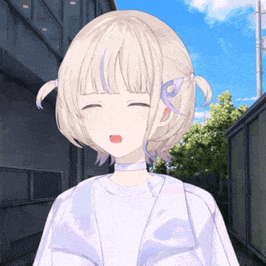 a girl with a choker around her neck is making a funny face with her eyes closed