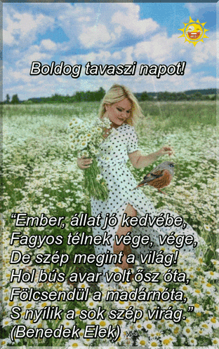 a woman in a polka dot dress is holding a basket of daisies in a field