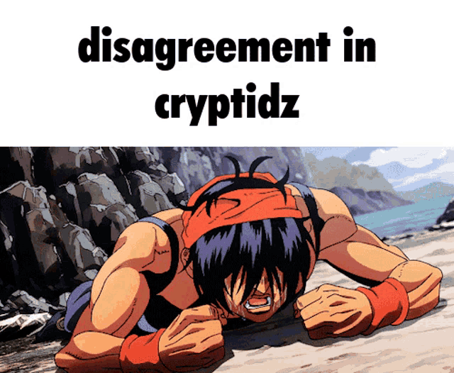 a cartoon of a man laying on the ground with the words disagreement in cryptidz below him