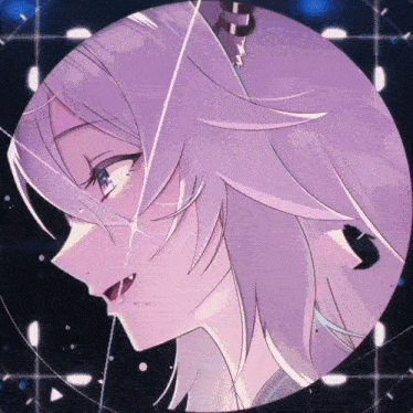 a close up of a girl 's face with a purple background