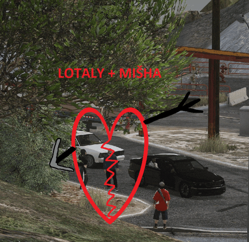 a drawing of a heart with the words " lotaly + misha " on it