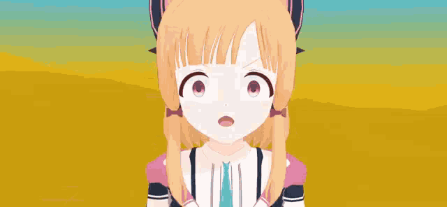 a computer generated image of a girl in a school uniform standing in a field .