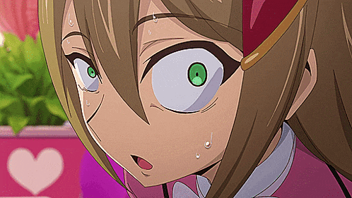 a close up of a anime girl with green eyes