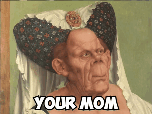 a painting of a woman wearing a hat with the words " your mom " below it