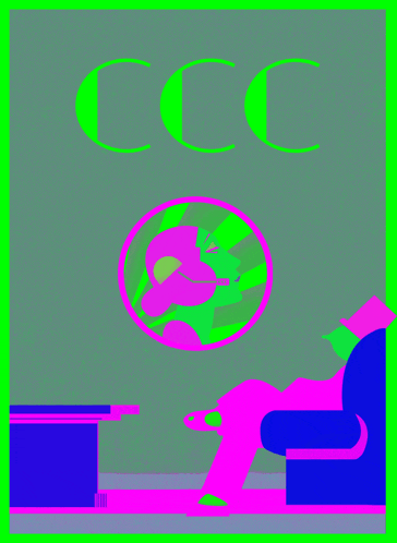 an illustration of a person sitting on a couch with the letter cc in green