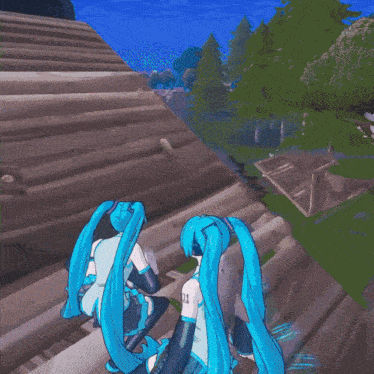 hatsune miku is standing on a balcony in front of a building
