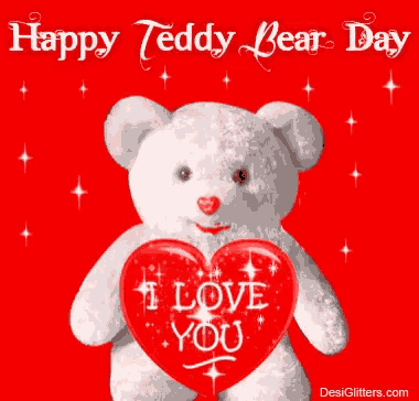 a teddy bear holding a red heart that says " i love you "