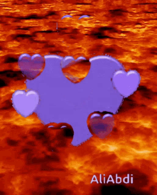 a purple heart is surrounded by purple hearts and the name aliabdi