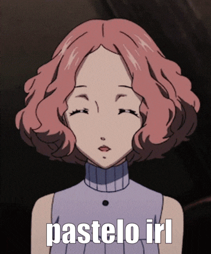 a picture of a girl with pink hair and the words pastelo iri